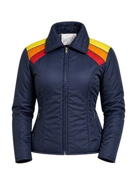 Vintage 70s Swing West Womens Ski Jacket Navy Rainbow Colorblock Retro USA